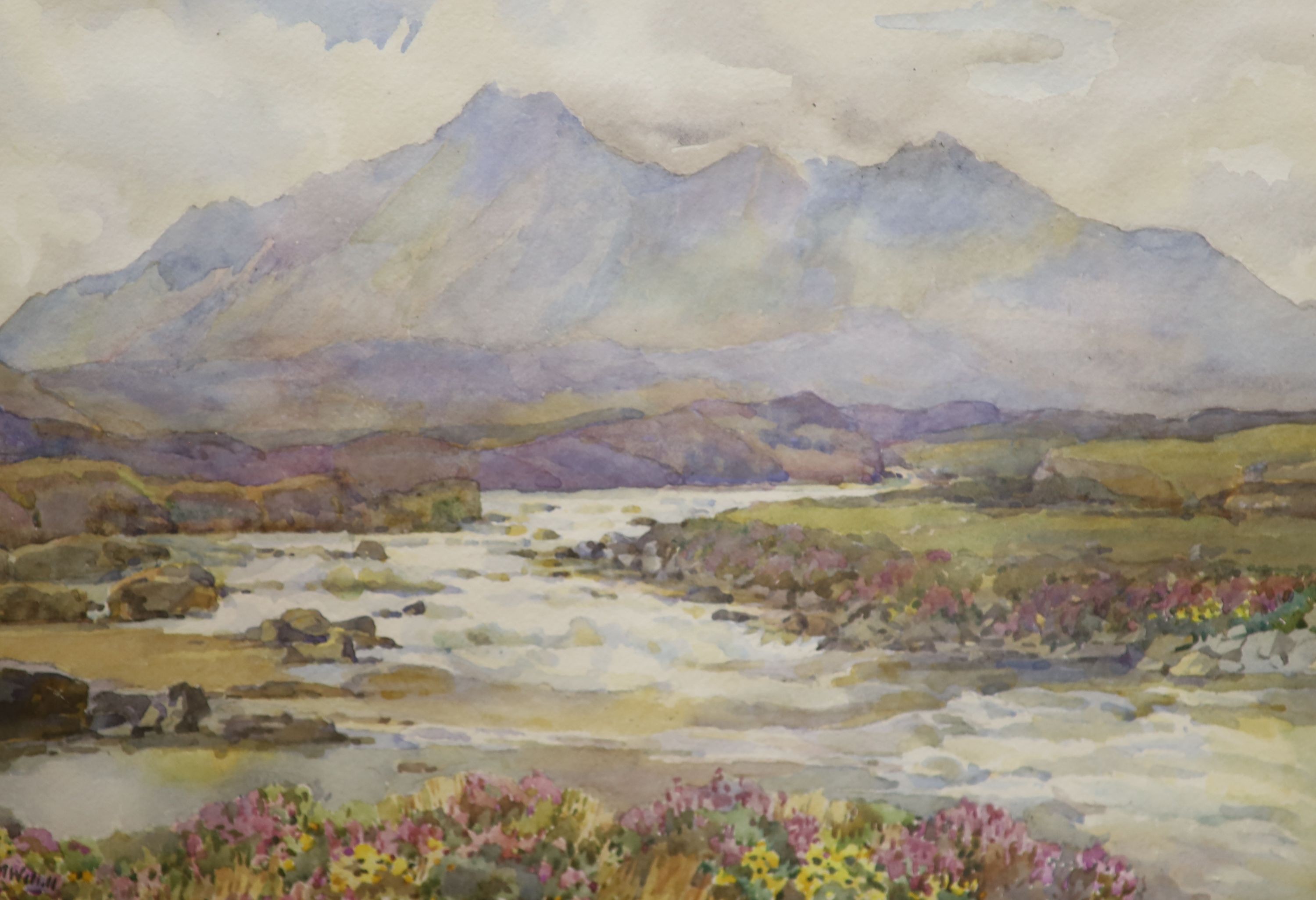 E.M. Willett, watercolour, The Coolins, Isle of Skye, 1915, signed, 25 x 35cm